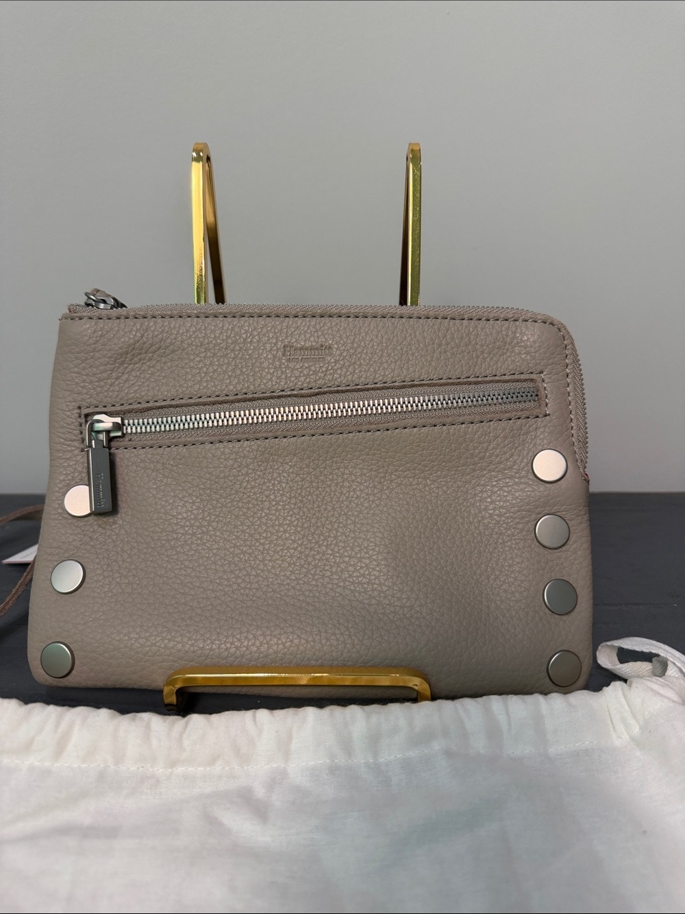Hammitt Leather Crossbody in Grey with Silver Studs. New With Tags and Dust Bag.